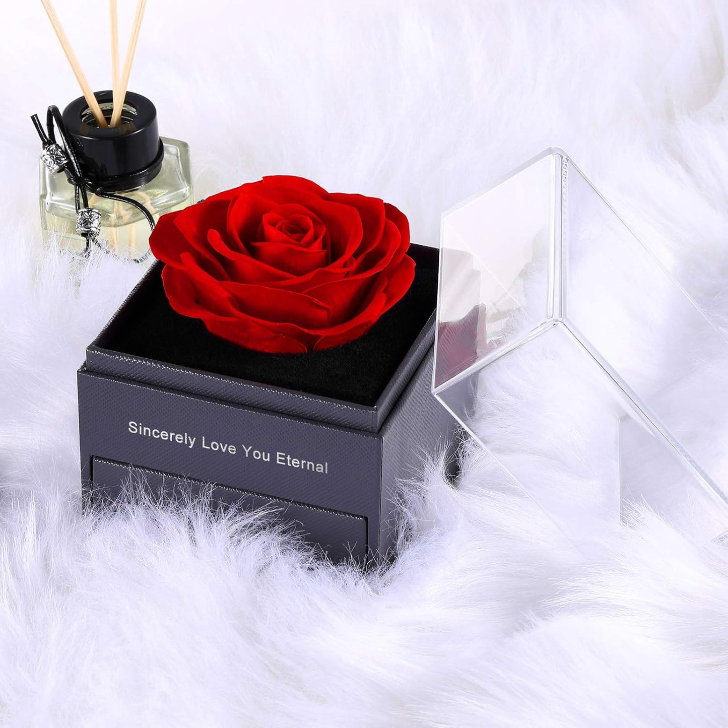 Black Box with Transparent Lid
Preserved Real Rose Enchanted Real Rose Flower with Love Heart I Love You Necklace 100 Languages Gift Set,Handmade Eternal Flesh Flower Rose Gift for Her on Valentine'S Day Anniversary Mother'S Day
