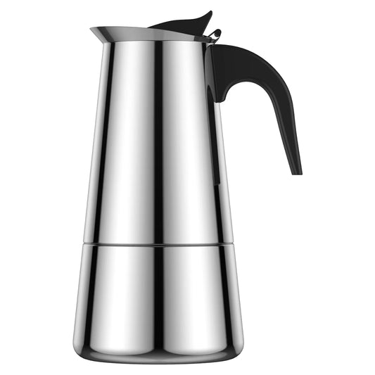 Silver Espresso Maker Induction Coffee Maker with Black Handle
Suitable for Home Camping and Internal Use