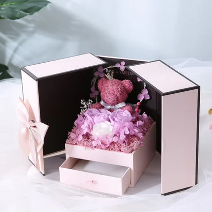 Perfect Present for Women
Eternal Rose Bear Gift Box with Drawer Design Wedding Anniversary Valentine'S Day Birthday Flower Gifts for Her