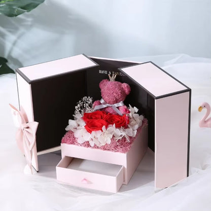Includes Storage - Perfect for Accessories Eternal Rose Bear Gift Box with Drawer Design Wedding Anniversary Valentine'S Day Birthday Flower Gifts for Her