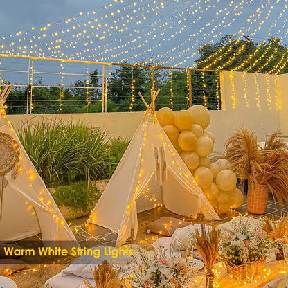 Warm White String Lights Bright Extra-Long 66FT String Lights Outdoor/Indoor, 200 LED Super Bright Christmas Lights for Bedroom, Waterproof 8 Modes Plug in Twinkle Fairy Light for Classroom Christmas Tree Decorations (Warm White)