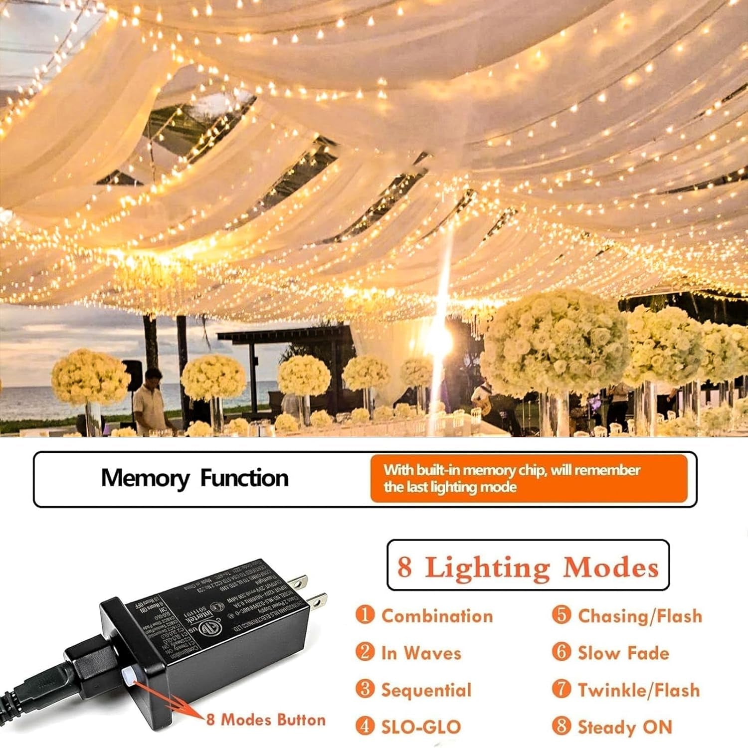 Extra-Long 66FT String Lights Outdoor/Indoor, 200 LED Super Bright Christmas Lights for Bedroom, Waterproof 8 Modes Plug in Twinkle Fairy Light for Classroom Christmas Tree Decorations (Warm White) with 8 Lighting Modes