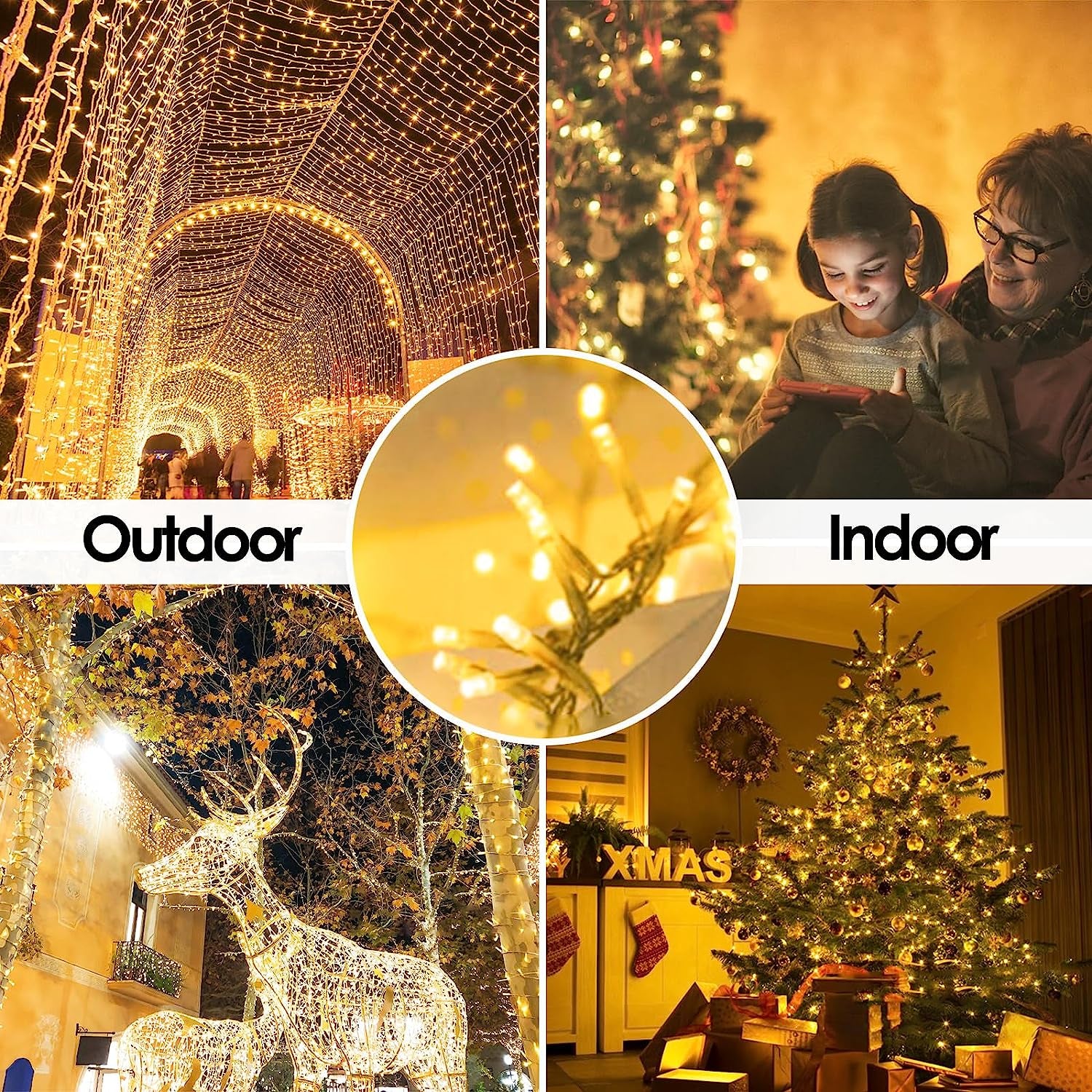 Illumination Extra-Long 66FT String Lights Outdoor/Indoor, 200 LED Super Bright Christmas Lights for Bedroom, Waterproof 8 Modes Plug in Twinkle Fairy Light for Classroom Christmas Tree Decorations (Warm White)