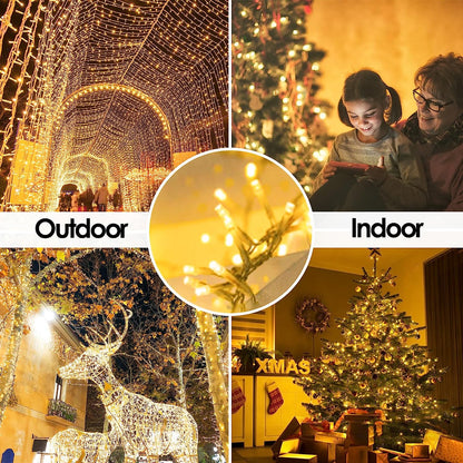 Illumination Extra-Long 66FT String Lights Outdoor/Indoor, 200 LED Super Bright Christmas Lights for Bedroom, Waterproof 8 Modes Plug in Twinkle Fairy Light for Classroom Christmas Tree Decorations (Warm White)