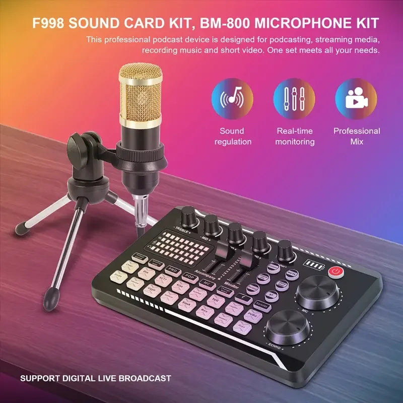 F998 Sound Card Kit Professional Live Sound Card and Bluetooth Mixer for Recording and Streaming