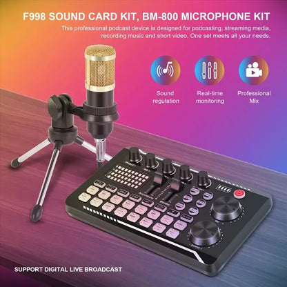F998 Sound Card Kit Professional Live Sound Card and Bluetooth Mixer for Recording and Streaming