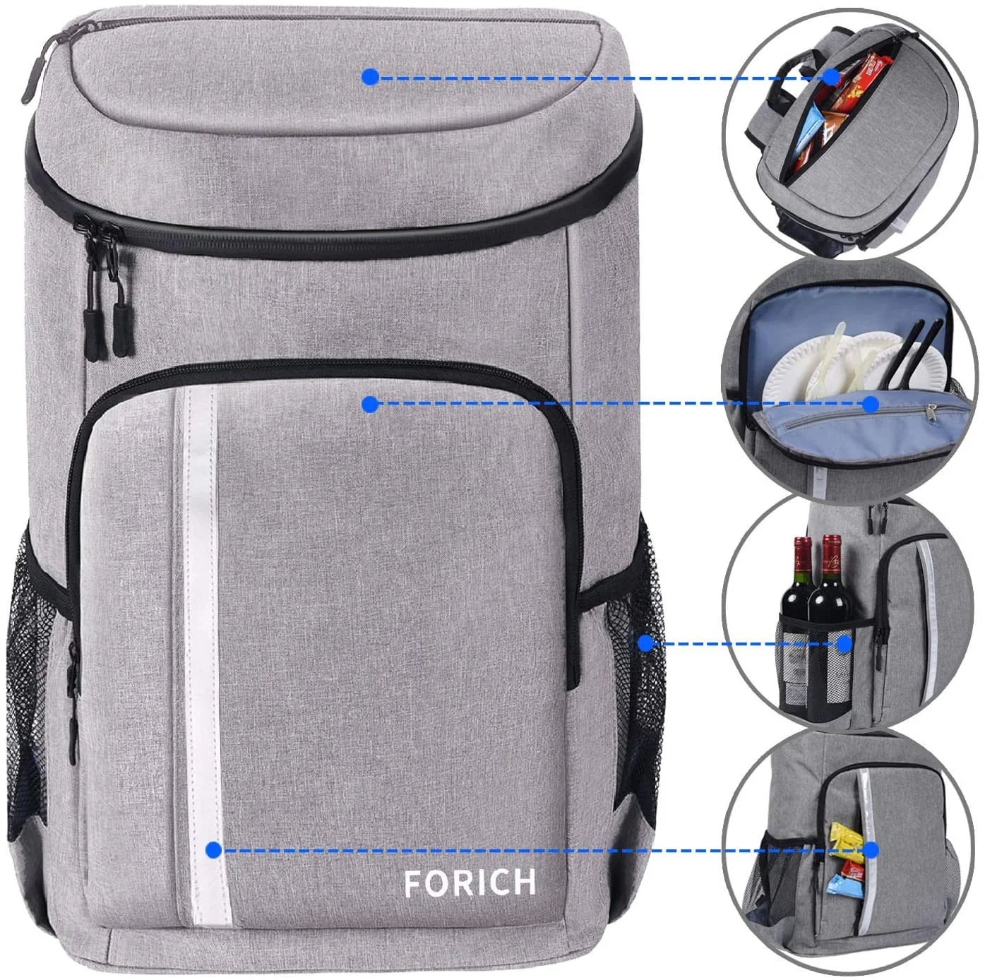 Multiple Side Storage Backpack Cooler Leakproof Insulated Waterproof Backpack Cooler Bag, Lightweight Soft Beach Cooler Backpack for Men Women to Work Lunch Picnics Camping Hiking, 30 Cans