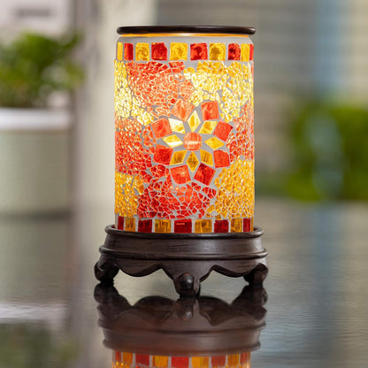 Fancy Wall Plug-In Wax Warmer for Scented Wax Mosaic Glass Ruby and Gold Electric Home Fragrance Warmer for Essential Oils Candle Wax Melts and Tarts Scent Warmer Night Light
