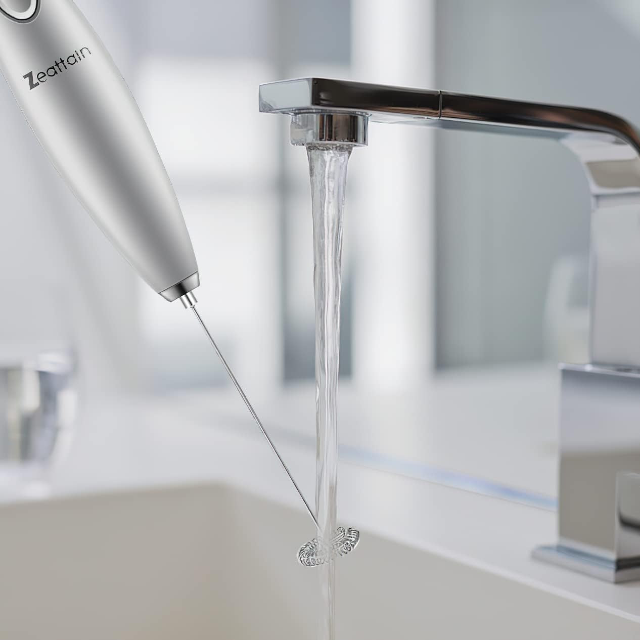 Easily Cleaned  Milk Frother Handheld Mixer, Battery Operated Electric Whisk Foam Maker for Cappuccino, Latte, Coffee, Matcha & More - Sliver