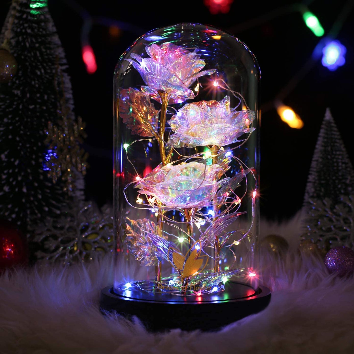 Stylish Valentines Flowers Gifts for Her,Beauty and the Beast Rose Glowing Rose Gift,Glass Galaxy Flower Gift,Rainbow Valentines Rose Flower Gift,Beast Rose Xmas Day Gifts for Mom,Women,Wife'S,Grandma