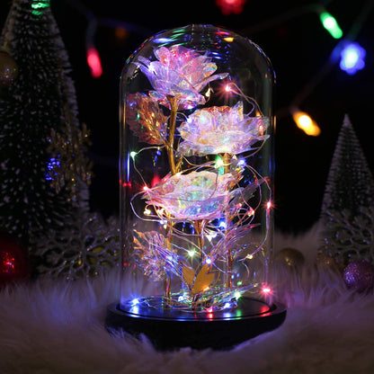 Stylish Valentines Flowers Gifts for Her,Beauty and the Beast Rose Glowing Rose Gift,Glass Galaxy Flower Gift,Rainbow Valentines Rose Flower Gift,Beast Rose Xmas Day Gifts for Mom,Women,Wife'S,Grandma