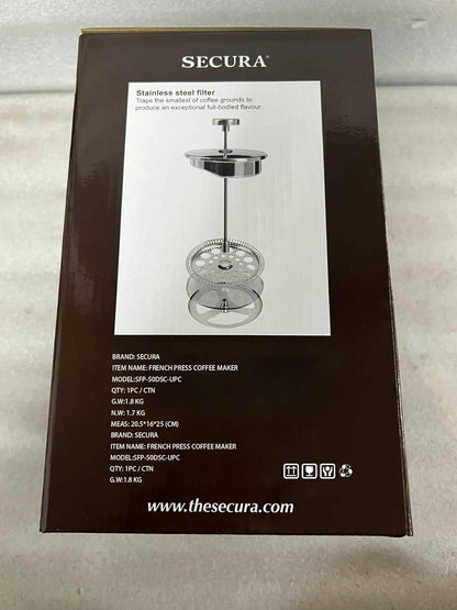 Stainless Steel Filter French Press Coffee Maker, 50-Ounce, 304 Stainless Steel Insulated Coffee Press with Extra Screen Robust.