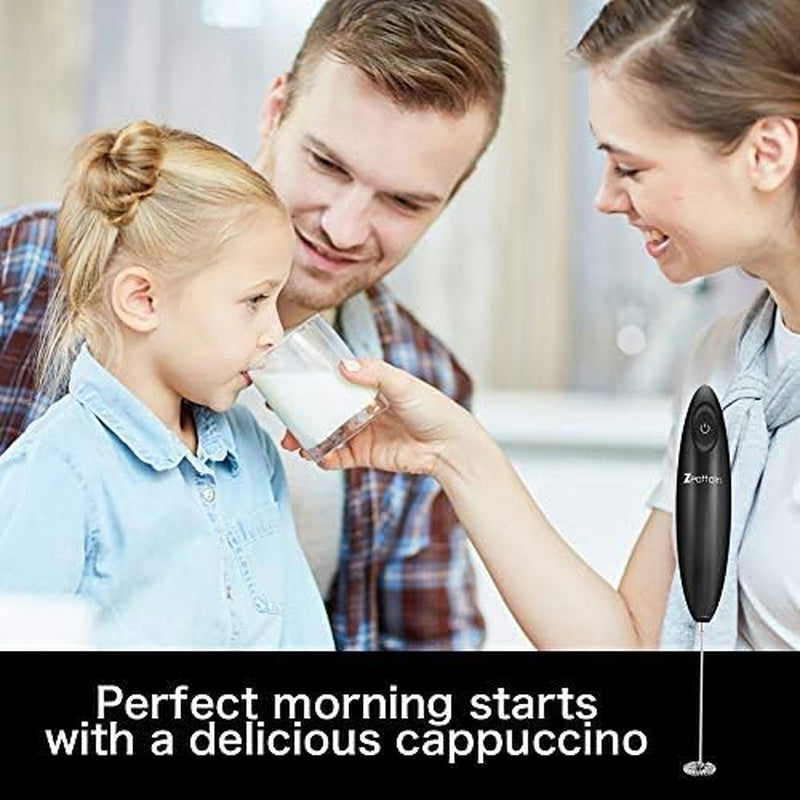Perfect Morning Starts Milk Frother Handheld Mixer, Battery Operated Electric Whisk Foam Maker for Cappuccino,Latte,Coffee,Matcha & More - Black