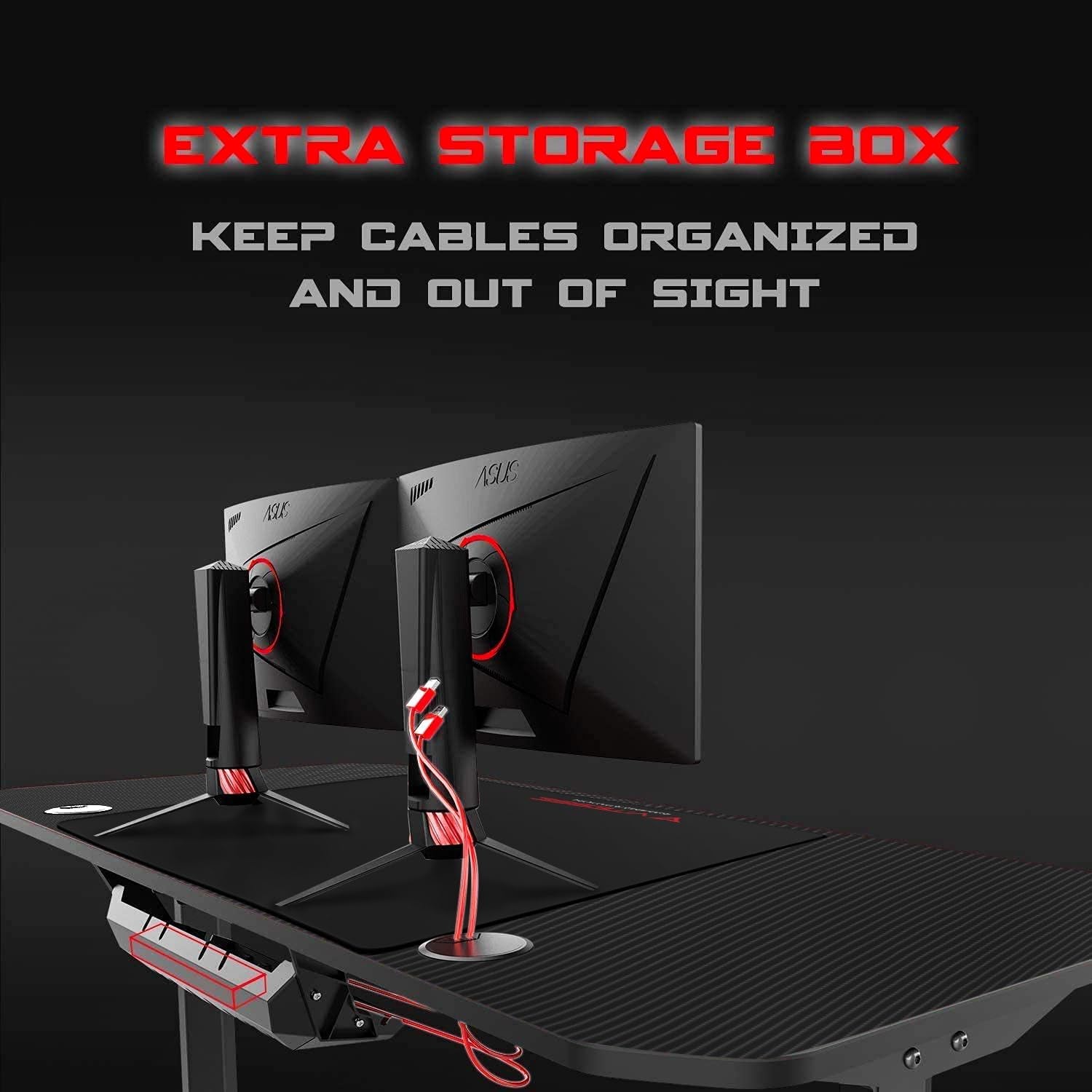 Cable Organizer Included Ergonomic Gaming Desk 55 Inch, T Shaped Office PC Computer Desk with Desk Mouse Pad, Gamer Tables with Gaming Handle Rack, Cup Holder Headphone Hook