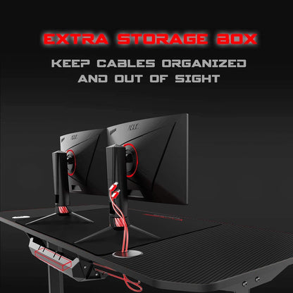 Cable Organizer Included Ergonomic Gaming Desk 55 Inch, T Shaped Office PC Computer Desk with Desk Mouse Pad, Gamer Tables with Gaming Handle Rack, Cup Holder Headphone Hook