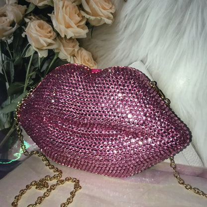 Glamorous Purple Lip Rhinestone Handbag - Luxury Evening Clutch for Weddings & Parties