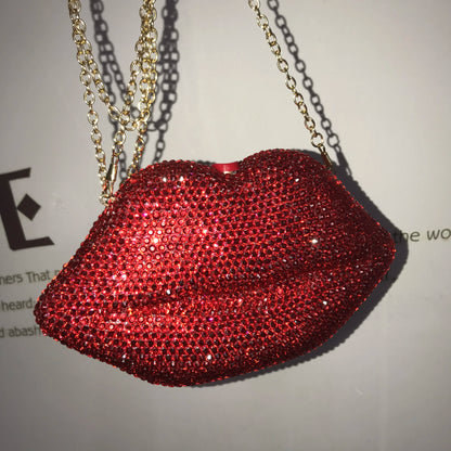 Stylish Red Lip Rhinestone Handbag - Luxury Evening Clutch for Weddings & Parties