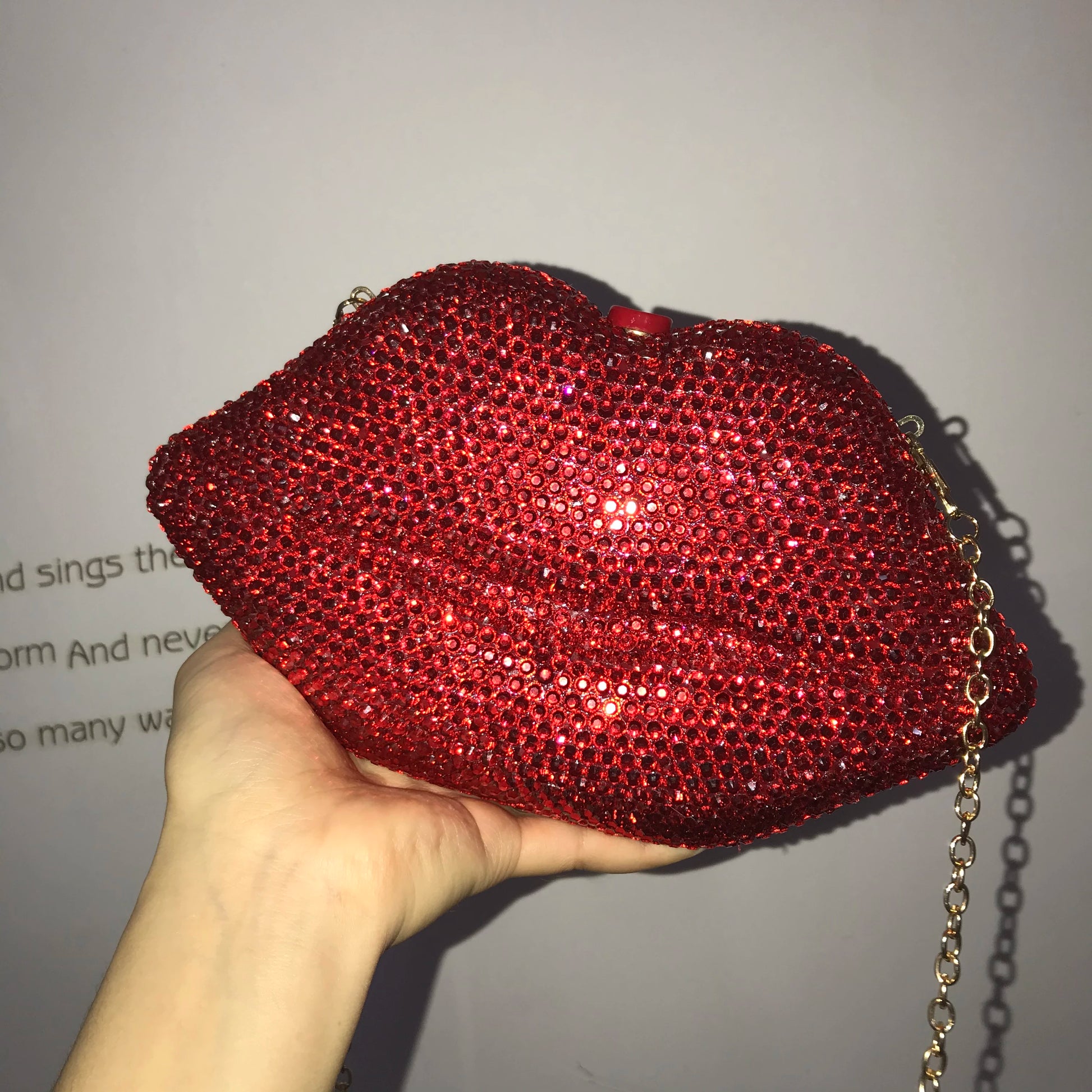 Uniquely Shaped Glamorous Red Lip Rhinestone Handbag - Luxury Evening Clutch for Weddings & Parties