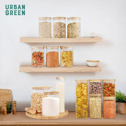 Decorative Glass Jars with Lids, Glass Airtight Canisters Sets with Bamboo Lids, Glass Containers, Pantry Organization and Storage, Kitchen Canisters Sets, Glass Food Jars, Pantry Jars Sets of 5