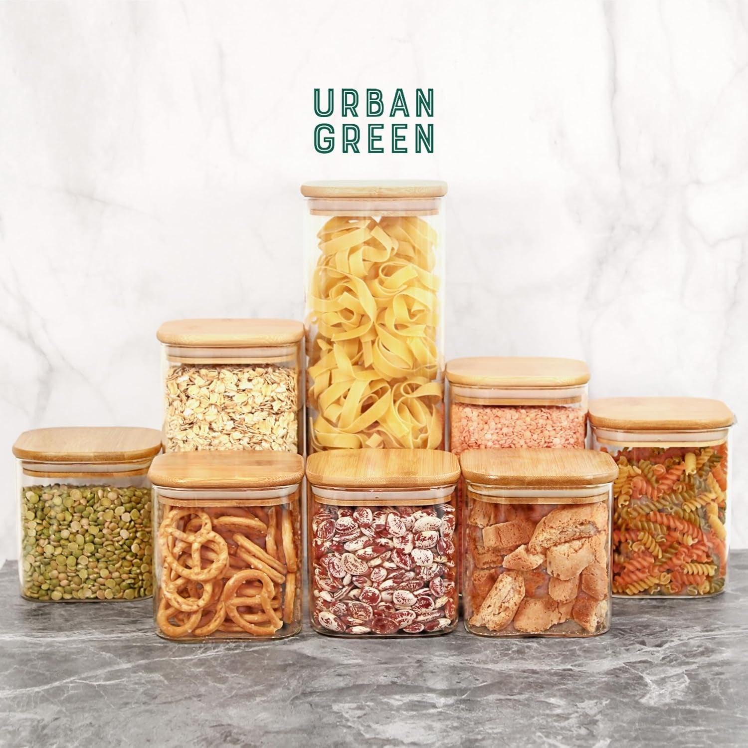 Complements the Space Glass Jars with Lids, Glass Airtight Canisters Sets with Bamboo Lids, Glass Containers, Pantry Organization and Storage, Kitchen Canisters Sets, Glass Food Jars, Pantry Jars Sets of 5