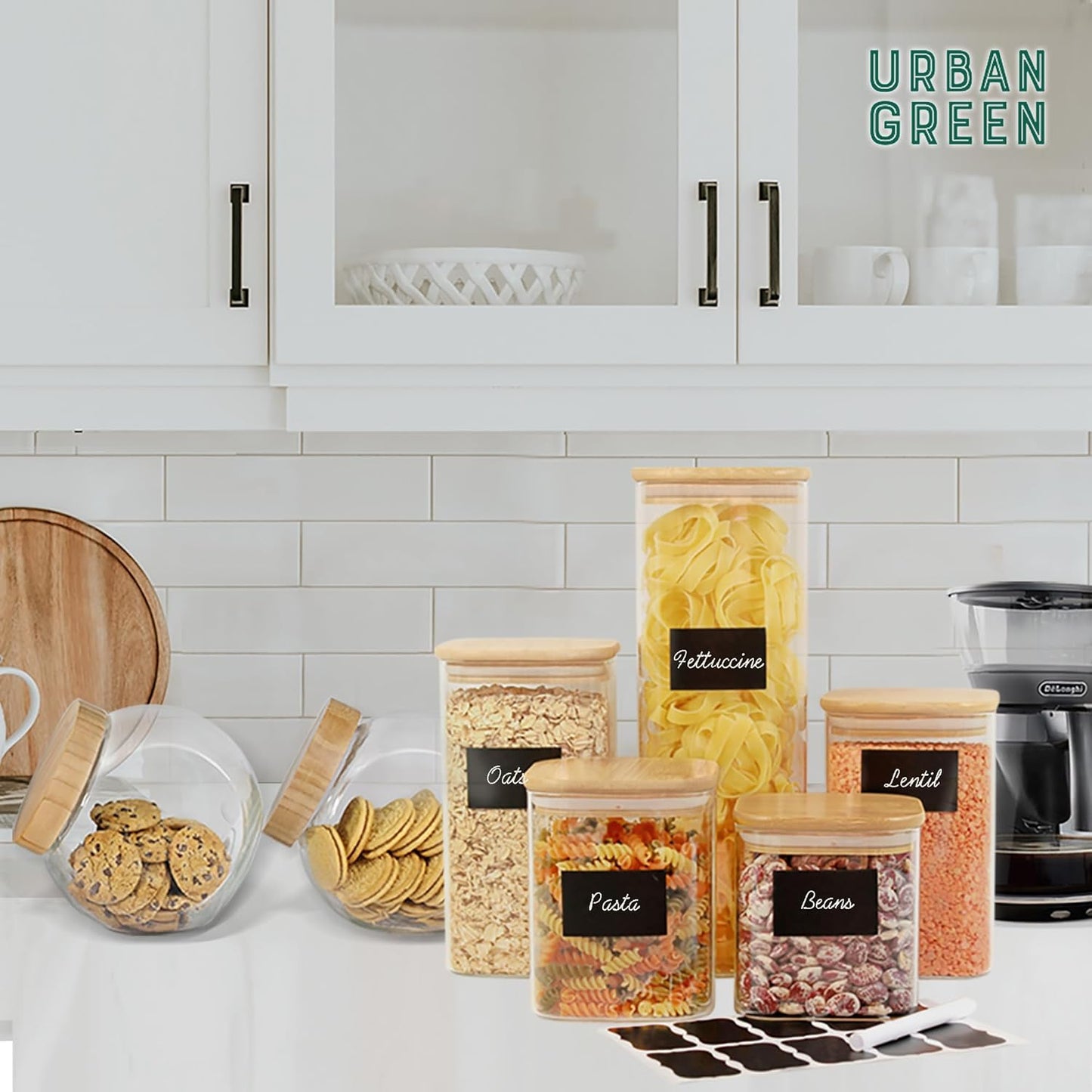 Raw Food Storage 
Glass Jars with Lids, Glass Airtight Canisters Sets with Bamboo Lids, Glass Containers, Pantry Organization and Storage, Kitchen Canisters Sets, Glass Food Jars, Pantry Jars Sets of 5