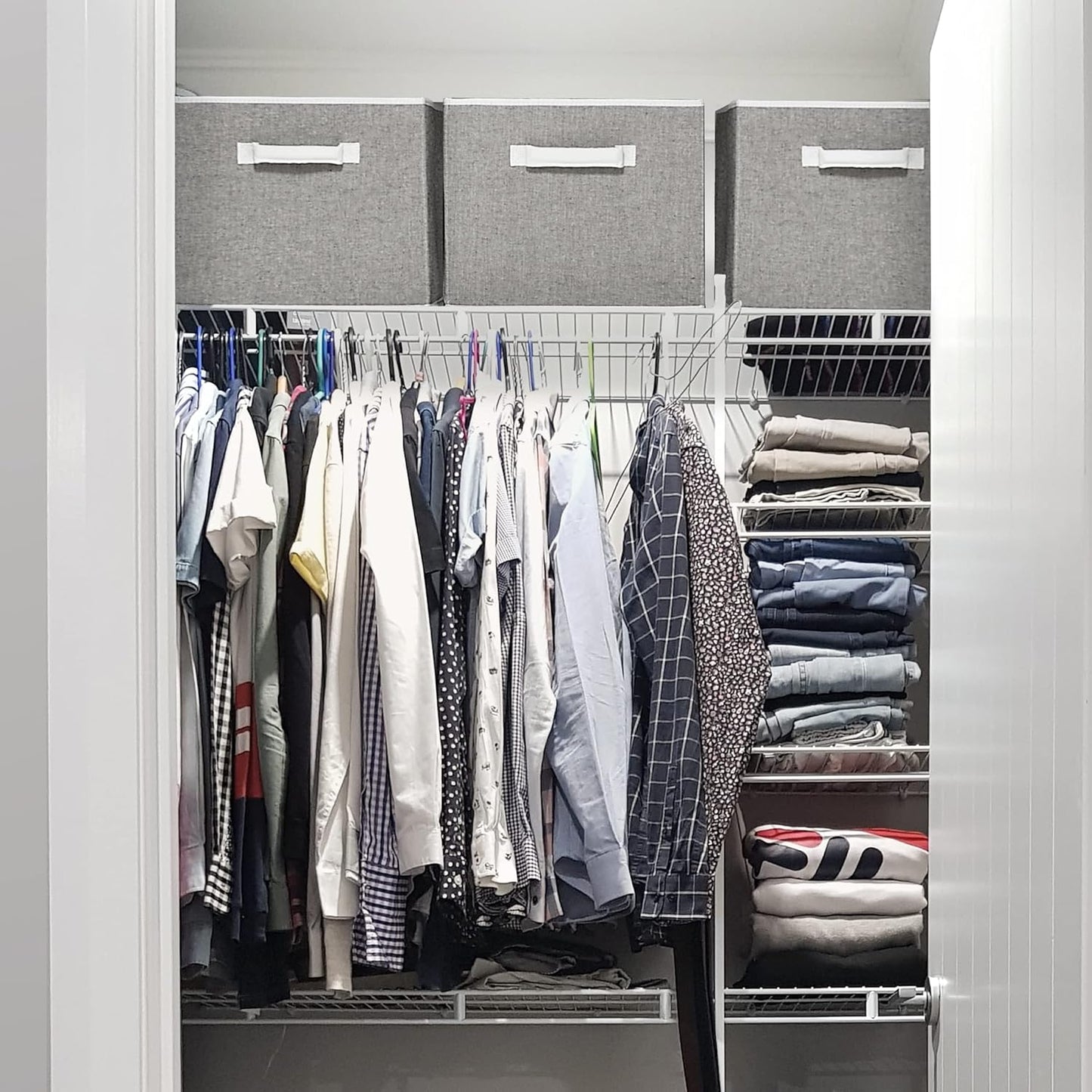 Grey 32L Closet Storage Baskets for Shelves, Jumbo Closet Organizers with Handles, Foldable Closet Baskets for Linen Closet, 3-Pack, Gray