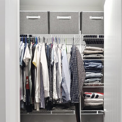 Grey 32L Closet Storage Baskets for Shelves, Jumbo Closet Organizers with Handles, Foldable Closet Baskets for Linen Closet, 3-Pack, Gray