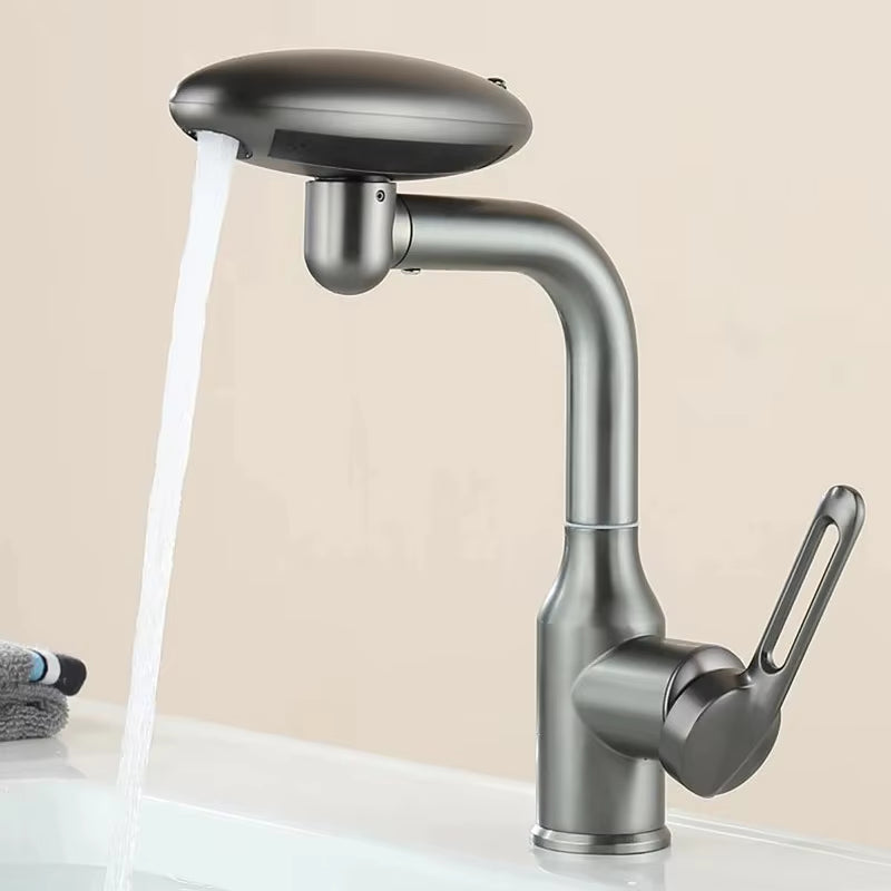 Grey Revolutionary 4-Mode Waterfall Basin Faucet - 360° Rotating Hot & Cold Sink Mixer for Bathroom