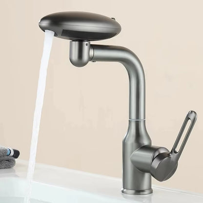 Grey Revolutionary 4-Mode Waterfall Basin Faucet - 360° Rotating Hot & Cold Sink Mixer for Bathroom