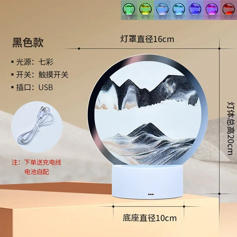 Grey Mesmerizing 16-Color 3D Sandscape LED Hourglass Lamp - Dynamic Sand Art Night Light & Deep Sea Display - Perfect New Year Gift!