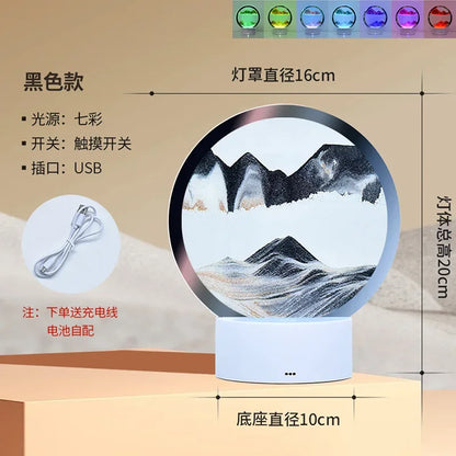 Grey Mesmerizing 16-Color 3D Sandscape LED Hourglass Lamp - Dynamic Sand Art Night Light & Deep Sea Display - Perfect New Year Gift!