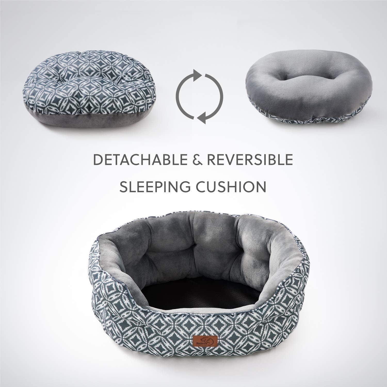 Detachable & Reversible Sleeping Cushion
Small Dog Bed for Small Dogs, Indoor Cats, round Super Soft Plush Flannel Washable Puppy Beds, Slip-Resistant Oxford Bottom, Coin Print Grey