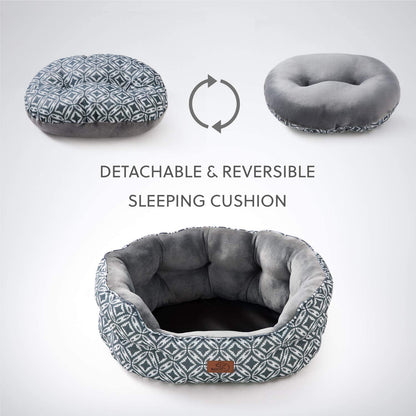 Detachable & Reversible Sleeping Cushion
Small Dog Bed for Small Dogs, Indoor Cats, round Super Soft Plush Flannel Washable Puppy Beds, Slip-Resistant Oxford Bottom, Coin Print Grey