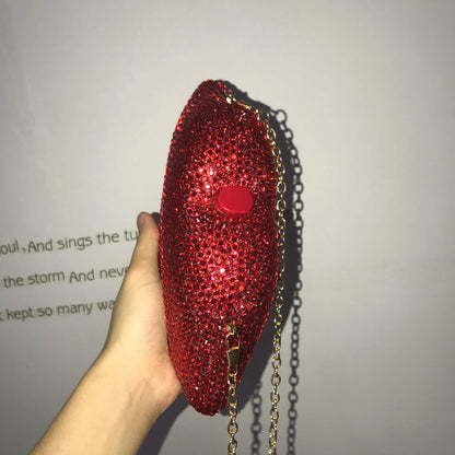Glamorous Red Lip Rhinestone Handbag - Luxury Evening Clutch for Weddings & Parties