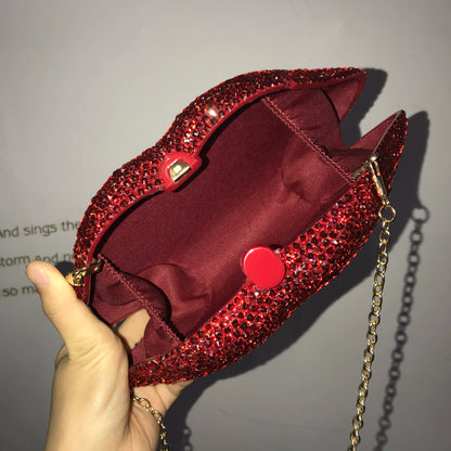 Glamorous Red Lip Rhinestone Handbag - Luxury Evening Clutch for Weddings & Parties