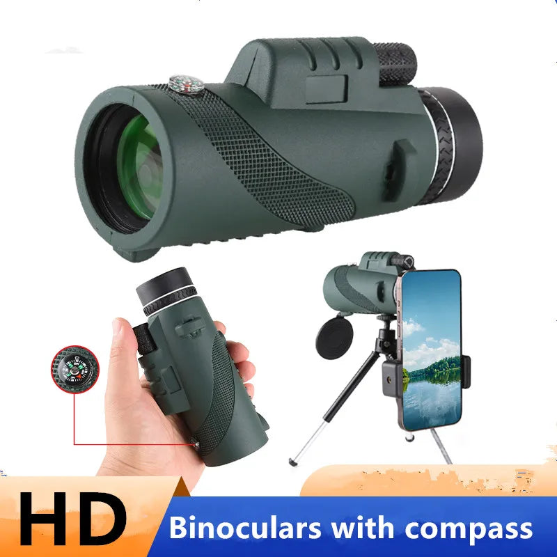 Binoculars with Compass -b 40X60 HD Waterproof Mini Telescope Monocular with Smartphone Zoom 