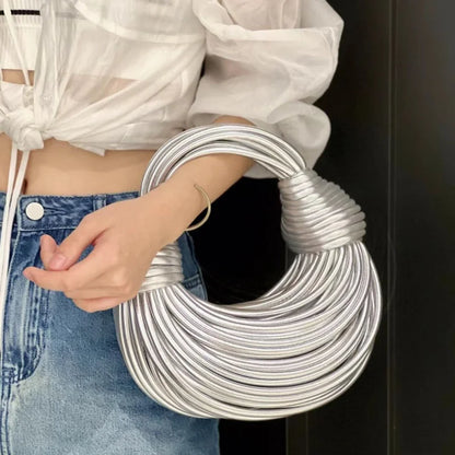 Luxury Handwoven Noodle Bags for Women - Chic Gold & Silver Designer Hobo Clutch