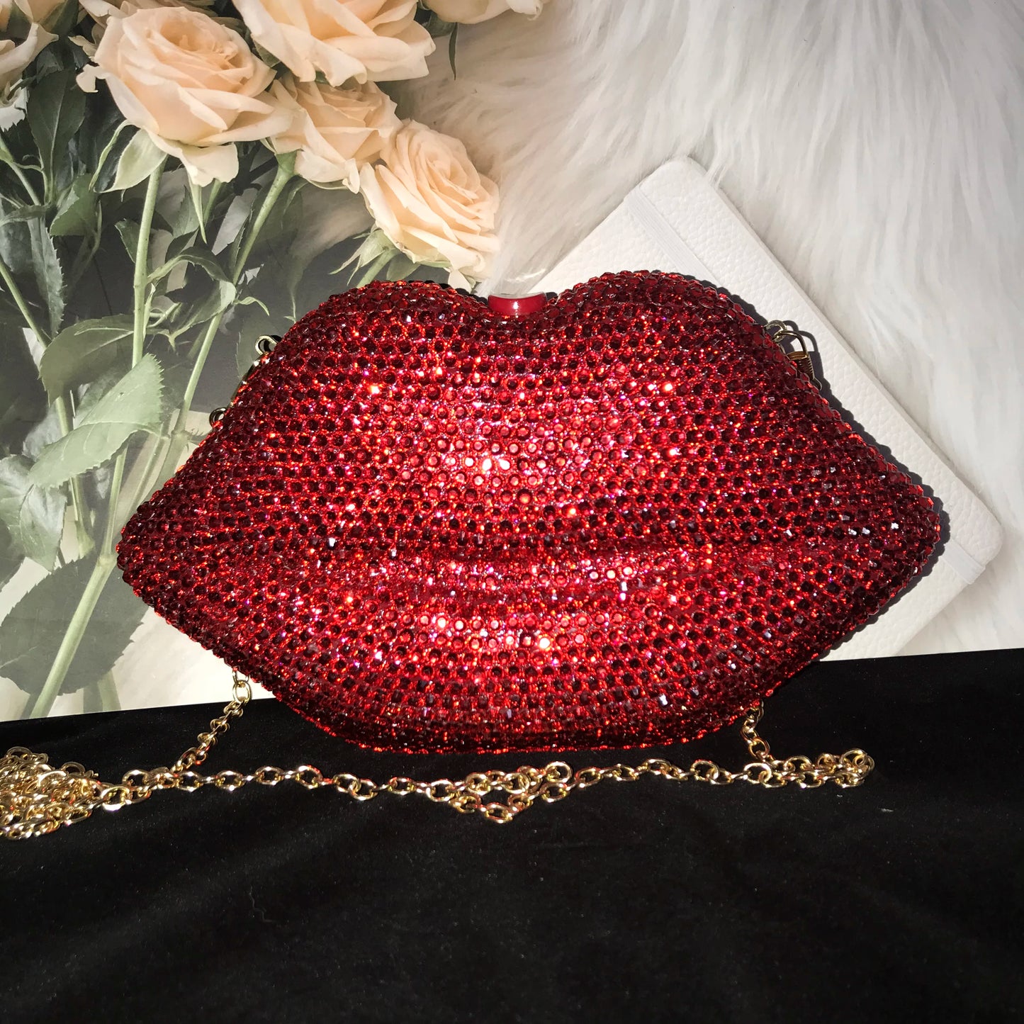 Glamorous Red Lip Rhinestone Handbag - Luxury Evening Clutch for Weddings & Parties