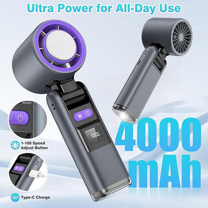 Ultra Power for All Day Use - Type-C Charge - 1 - 100 Speed Adjustment 
ICE-FREEZE 3-in-1 Portable Neck Fan - 100-Speed Foldable Turbine Cooling Fan for Travel, Outdoor, and Home Use (10M/S)