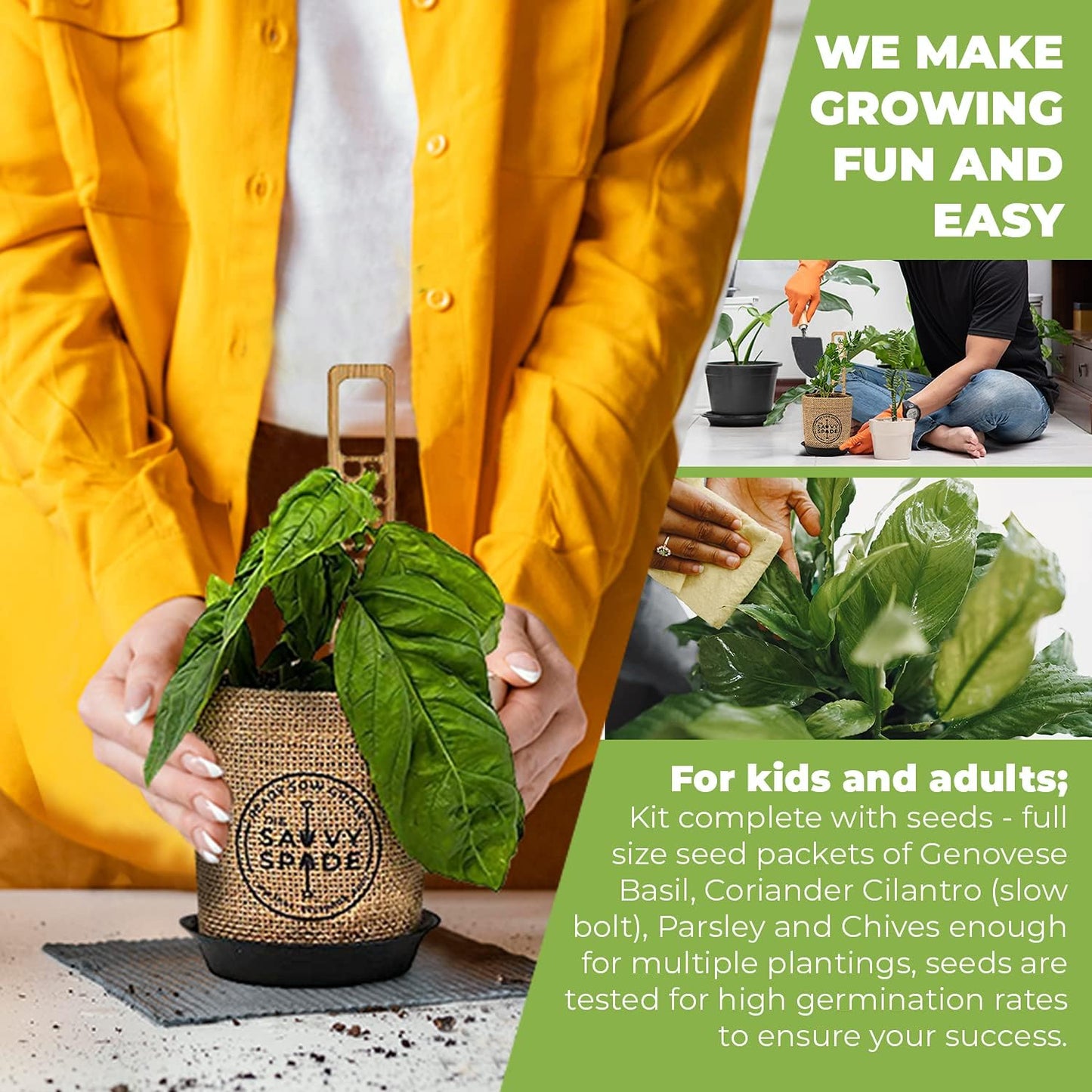 Suitable for Kids and Adults Indoor Herb Garden Starter Kit - Non GMO, Heirloom Herb Seeds - Cilantro, Oregano, Parsley and Basil Seeds for Planting - Gardening Gifts - Made in USA (Herb Garden Starter Kit)