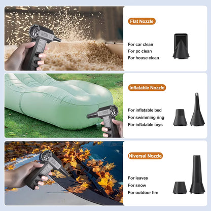 Multiple Nozzles - Flat, Inflatable and Niversal Nozzle
Turbo Jet Electric Air Duster - 130,000 RPM Portable Blower with 5 Nozzles & Type-C Charging for Powerful Cleaning