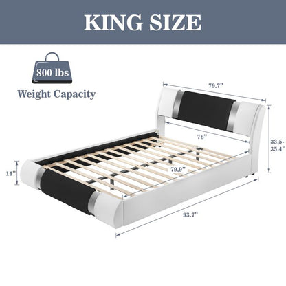 King Size Modern Faux Leather Platform Bed Frame with Adjustable Headboard 