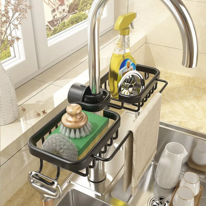 Easy to put together
Kitchen Space Aluminum Sink Drain Rack Sponge Storage Faucet Holder Soap Drainer Shelf Basket Organizer Bathroom Accessories