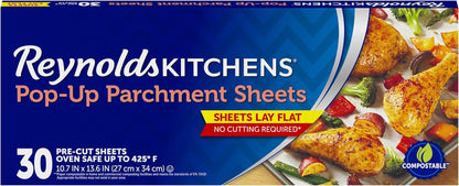 Kitchens Pop-Up Parchment Paper Sheets, 10.7X13.6 Inch, 30 Sheets