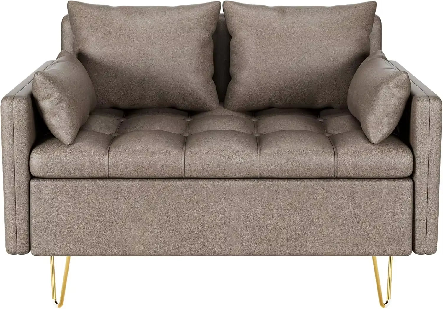 Two Legged Faux Leather Love Seats Couch, Modern Design with Button Tufted and Gold Metal Leg, Lift-Up Storage Box, Thickened Cushion Sofa