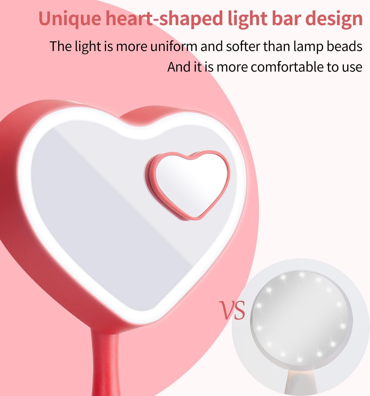 Lovely Makeup Mirror with Lights,2000 Mah LED Rechargeable Makeup Mirror,Back Ambient Light, Nice Gift for Daughter Girlfriend Wife Sister,Red