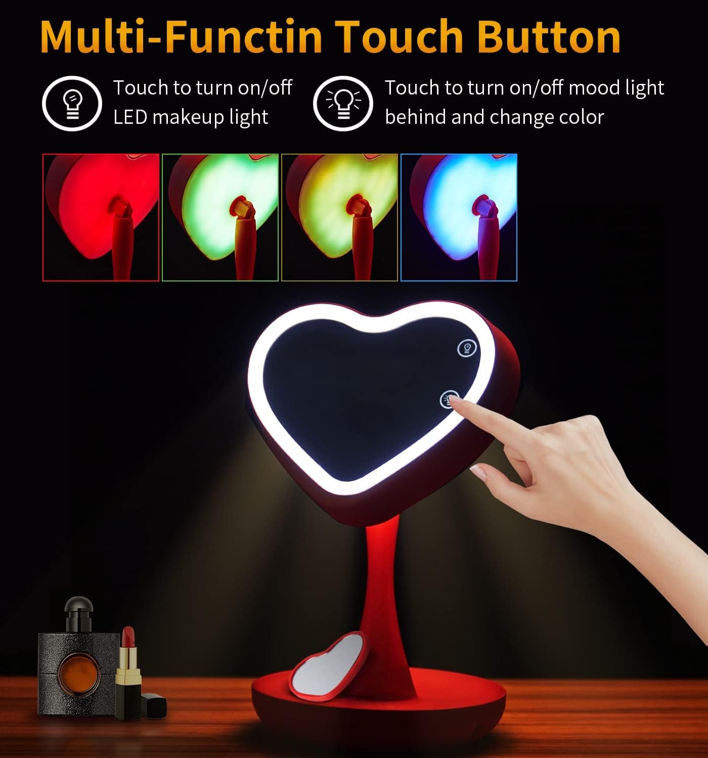 Multi Function Makeup Mirror with Lights,2000 Mah LED Rechargeable Makeup Mirror,Back Ambient Light, Nice Gift for Daughter Girlfriend Wife Sister,Red Gift Box
