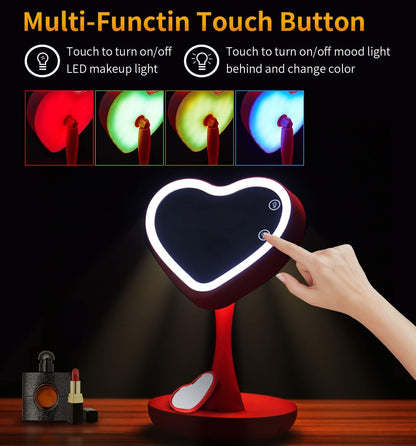 Multi Function Makeup Mirror with Lights,2000 Mah LED Rechargeable Makeup Mirror,Back Ambient Light, Nice Gift for Daughter Girlfriend Wife Sister,Red Gift Box