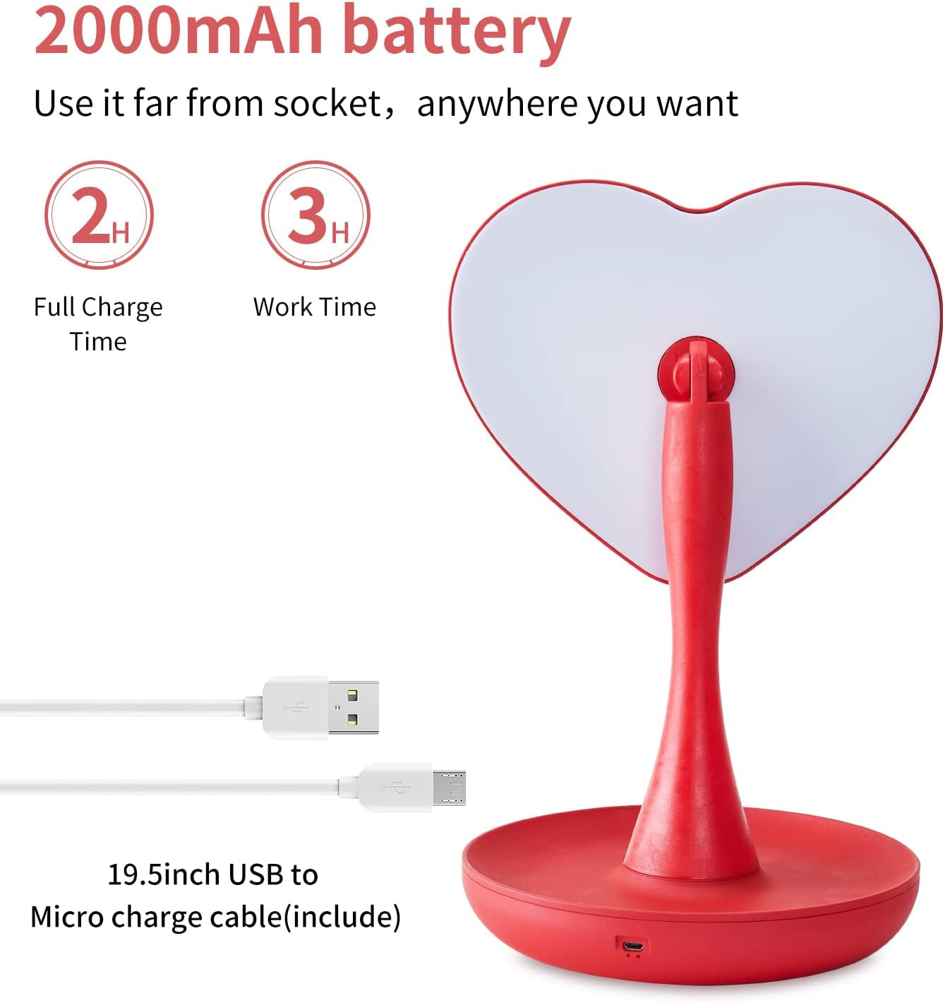 Rechargeable Makeup Mirror with Lights,2000 Mah LED Rechargeable Makeup Mirror,Back Ambient Light, Nice Gift for Daughter Girlfriend Wife Sister,Red