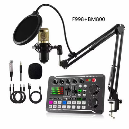 Microphone Stand - Professional Live Sound Card and Bluetooth Mixer for Recording and Streaming